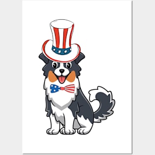 Funny collie dog is wearing uncle sam hat Posters and Art